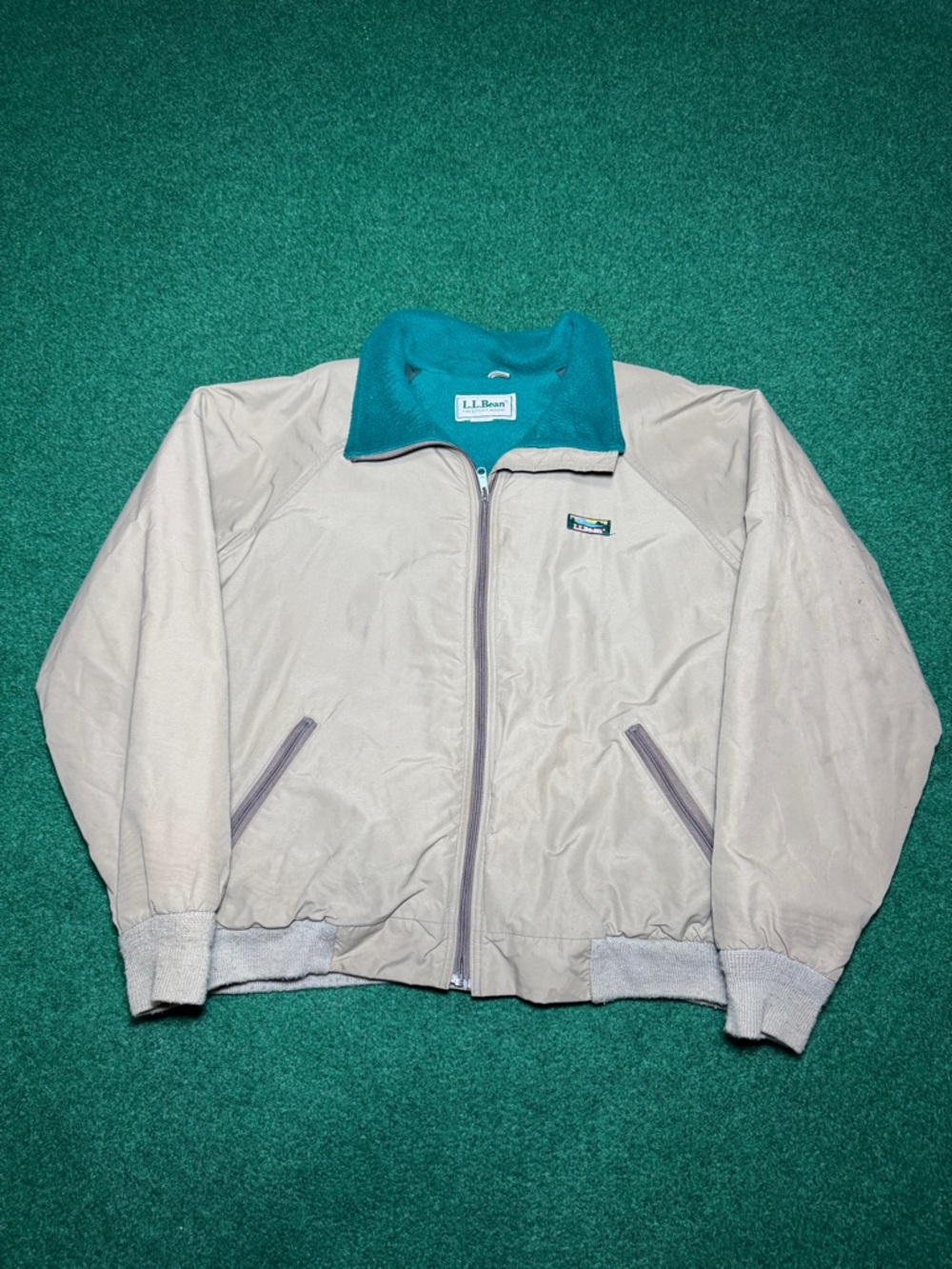 Vintage 90s LL Bean Zip Up Jacket, Tan Made in USA Coat Fleece Polarplus (XXL)